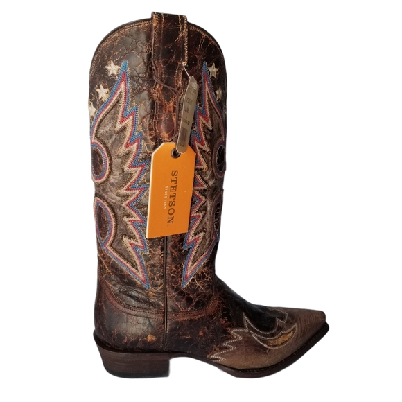 Stetson Leather Cowboy Boots 8.5 Red/White/Blue Western Rodeo Festival Event - Picture 5 of 14